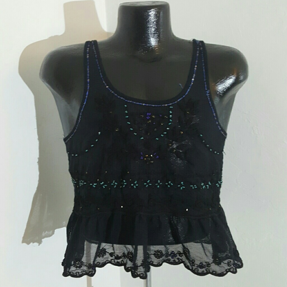 Free people women blue top beads cotton blend size S